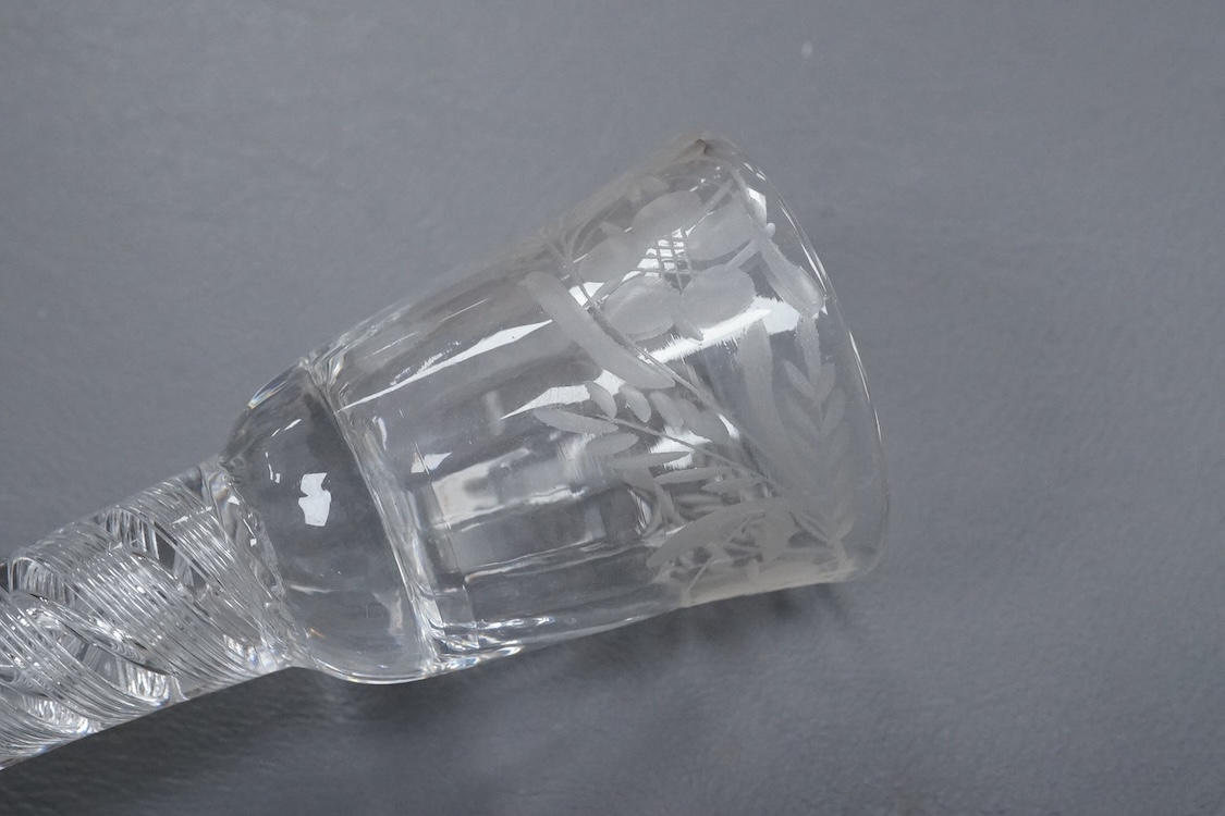 An airtwist cordial glass, c.1760, 17.5cm high